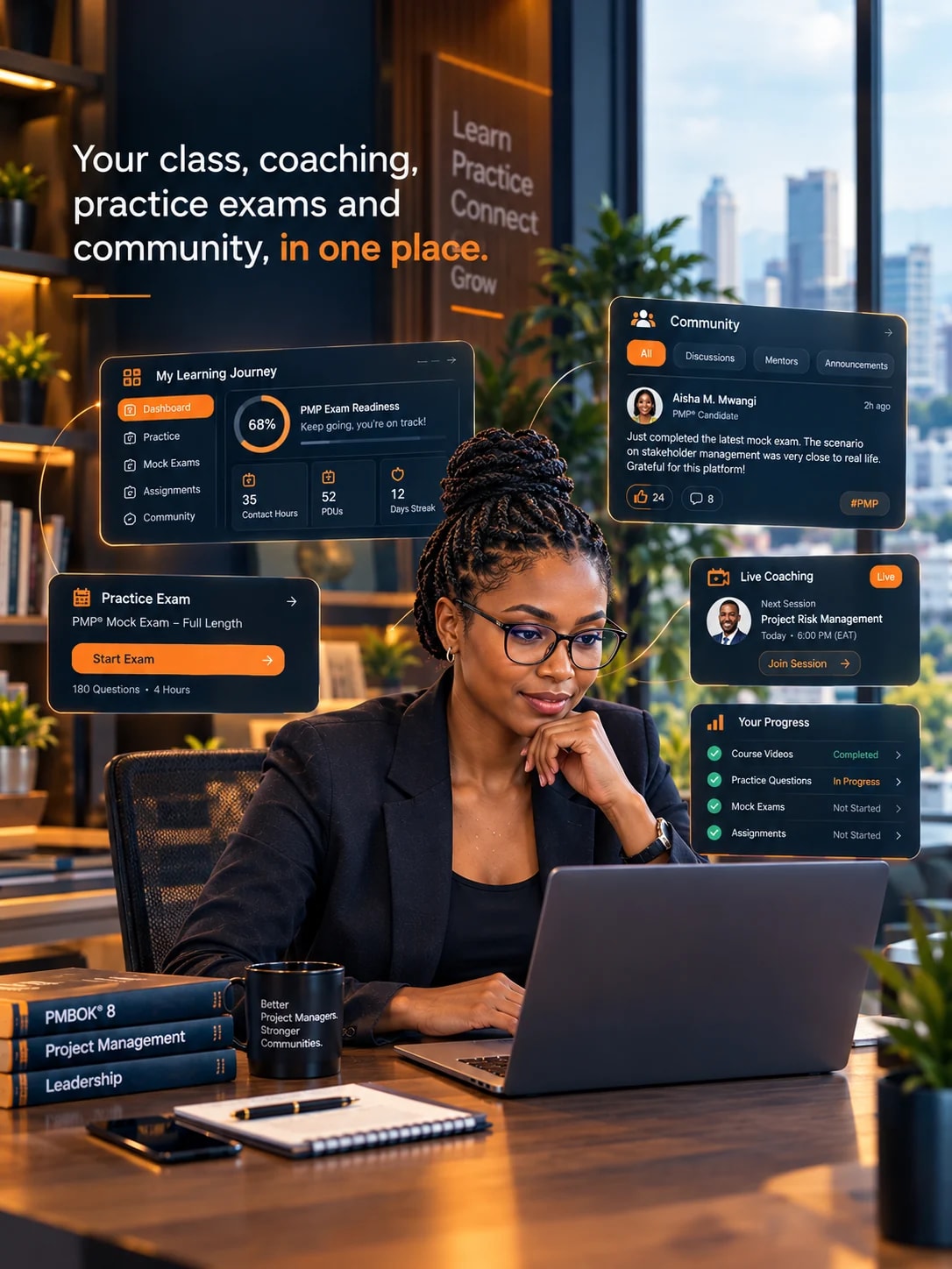 A PMP Candidate working in PMPCitizen: learning journey, practice exam, live coaching and community